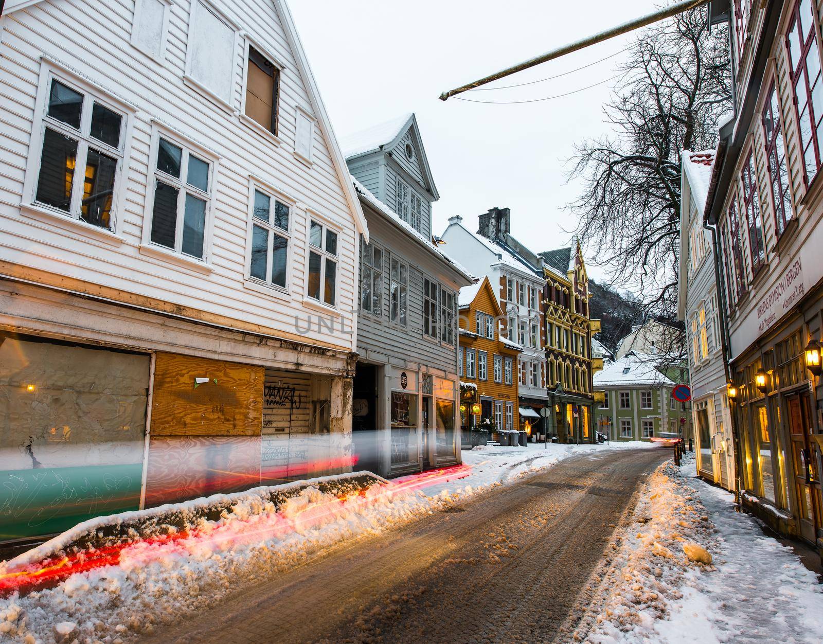 Bergen, Norway - December 29, 2014: evening the streets of Bergen at Christmas, Norway