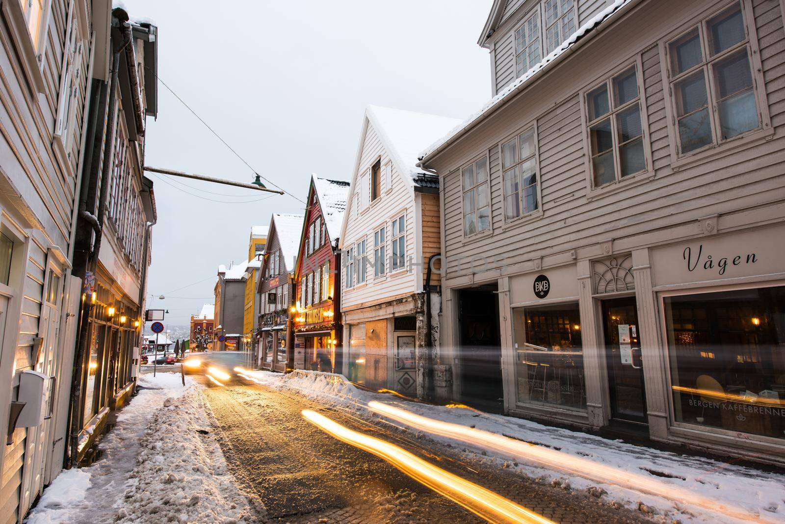 Bergen, Norway - December 29, 2014: evening the streets of Bergen at Christmas, Norway