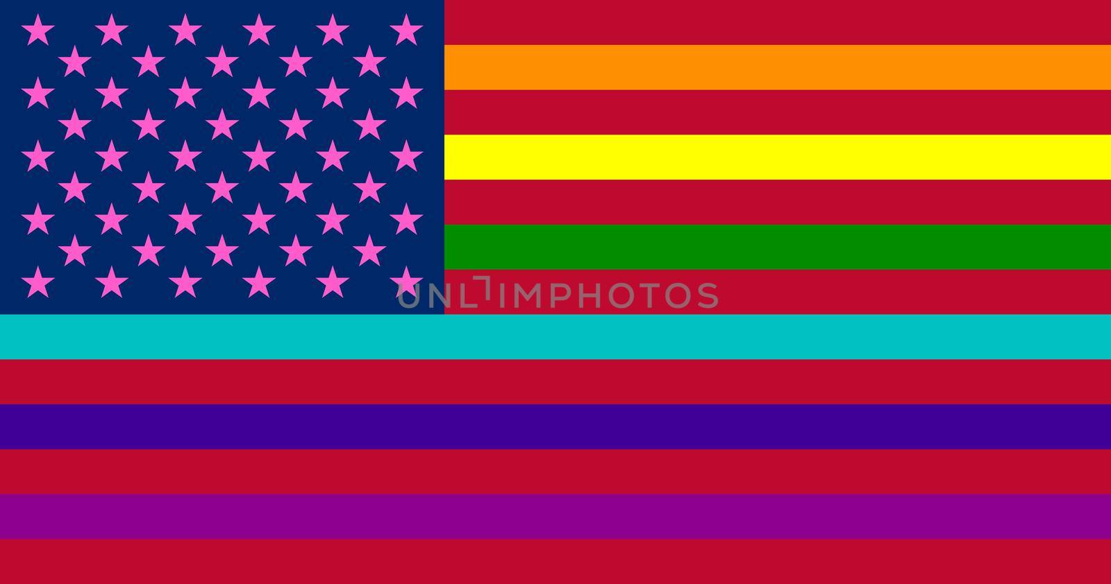 Top view of flag of USA, Gay, no flagpole. Plane design, layout. Flag background. Freedom and love concept. Pride month, activism, community and freedom