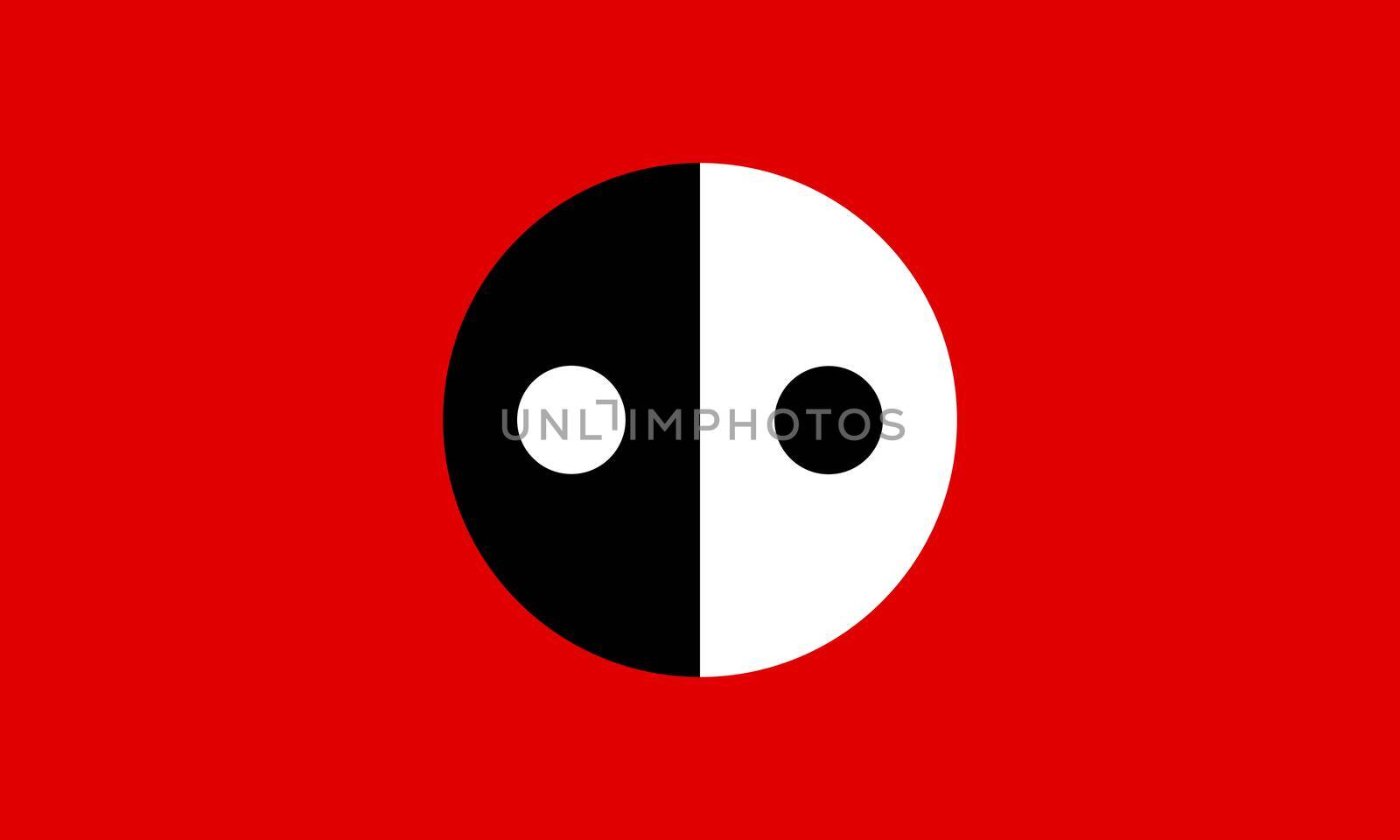 Top view of flag of Yinyang ren , no flagpole. Plane design, layout. Flag background. Freedom and love concept. Pride month, activism, community and freedom