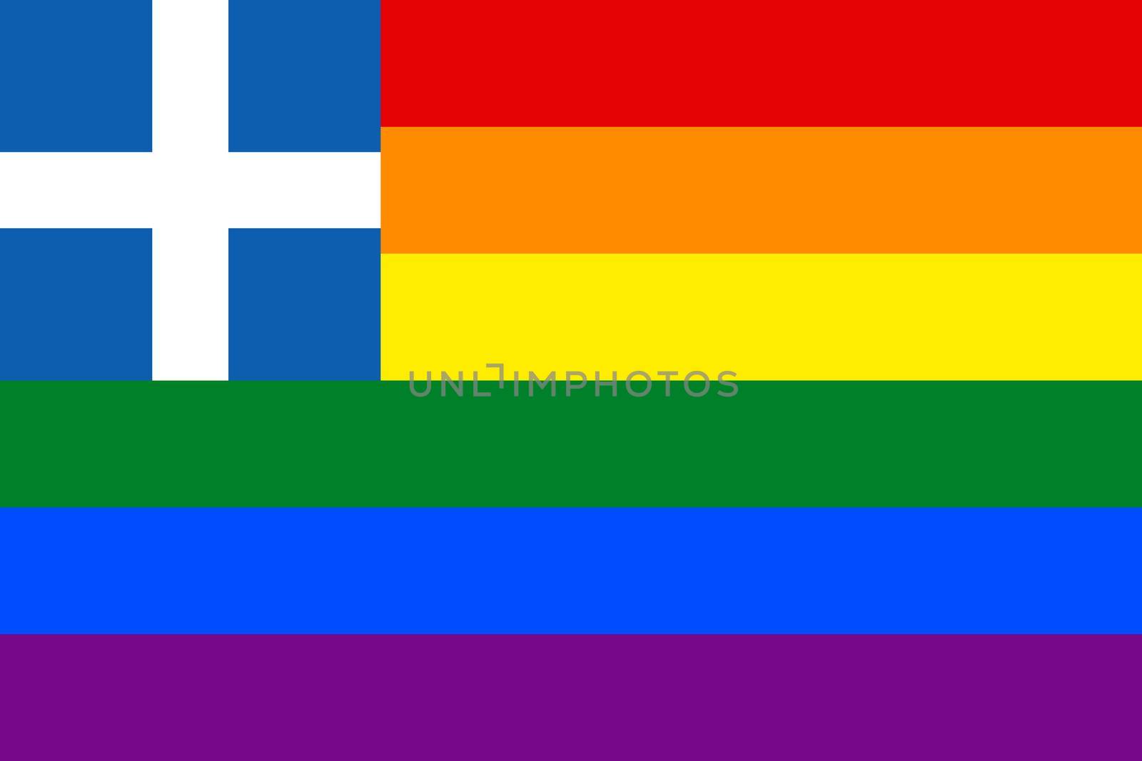 Top view of flag of LGBTQ Pride, Greek, no flagpole. Plane design, layout. Flag background. Freedom and love concept. Pride month, activism, community and freedom