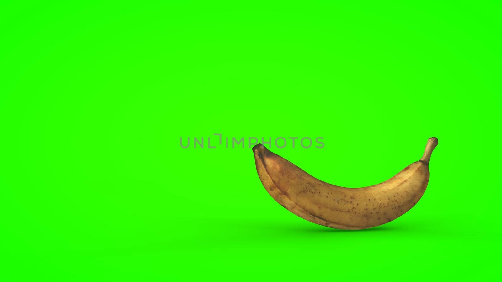 Ripe banana on a green background. 3D rendering.