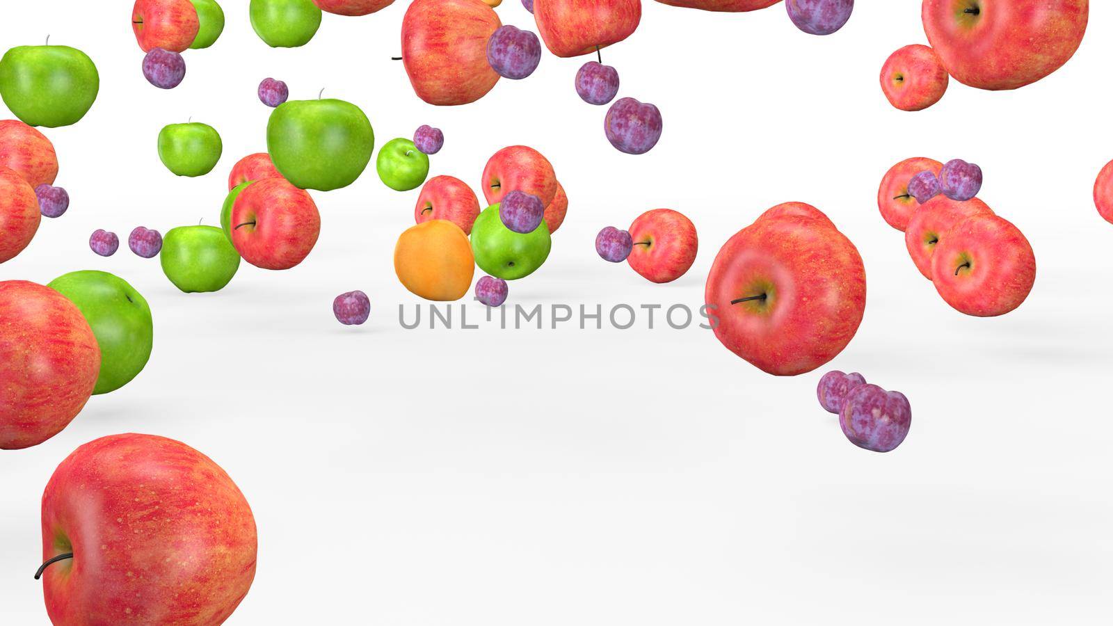 Fruit mix, animated fruit movement, 3D rendering by TIS