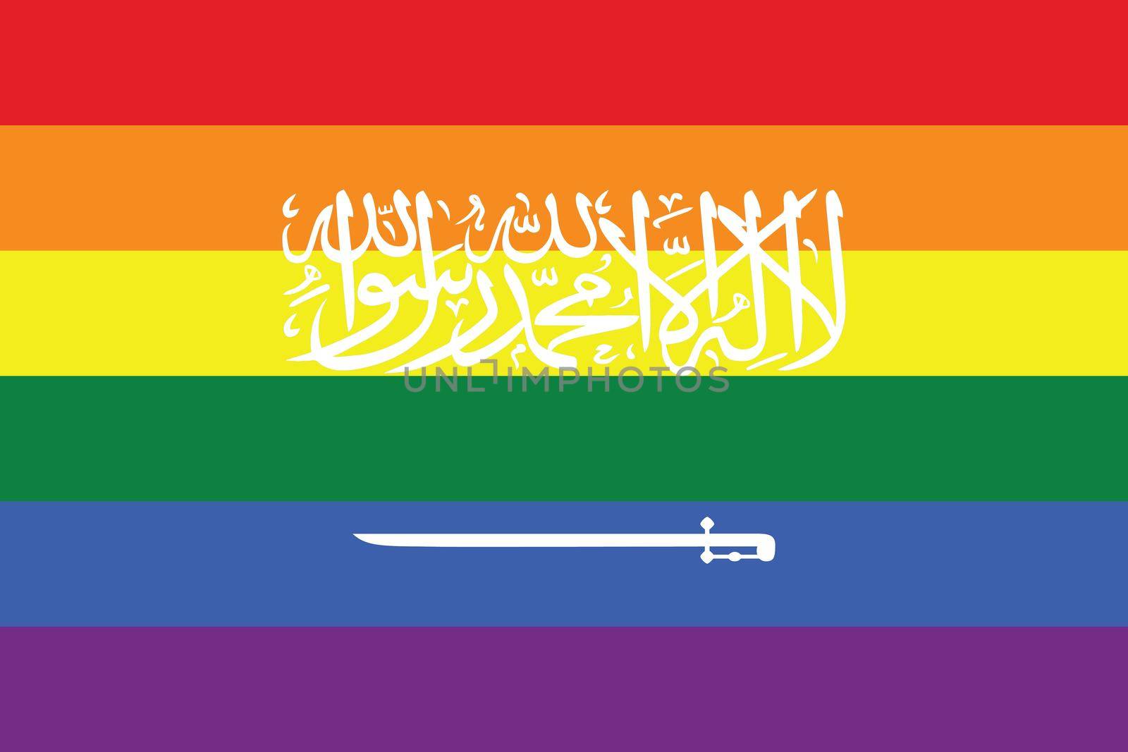 Top view of flag of LGBT, Saudi Arabia, no flagpole. Plane design, layout. Flag background. Freedom and love concept. Pride month, activism, community and freedom