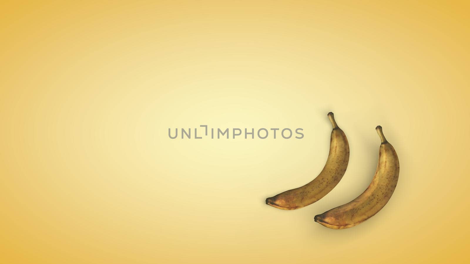 Ripe banana on a yellow background. 3D rendering.