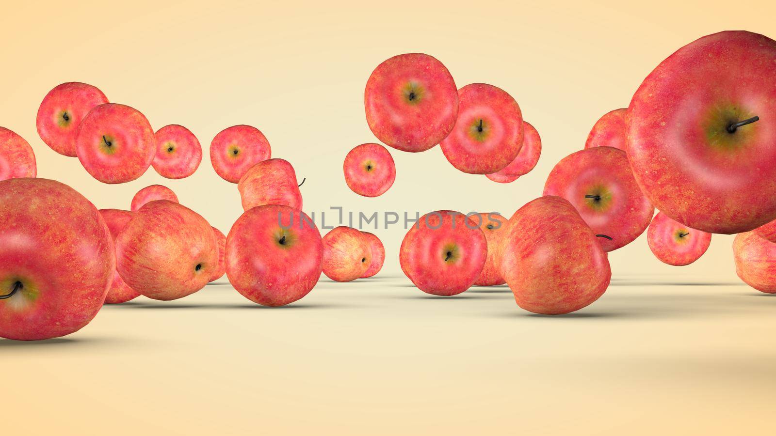 Fruit mix, animated fruit movement, 3D rendering.