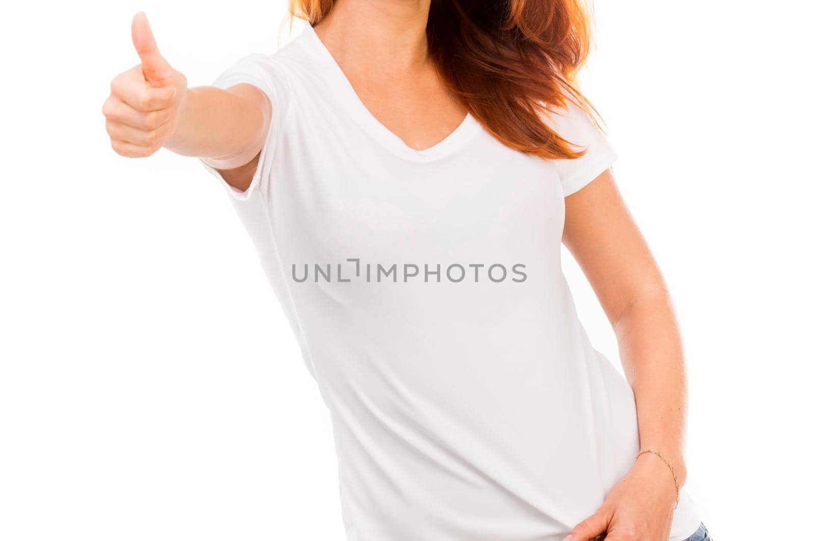 girl in white t-shirt isolated