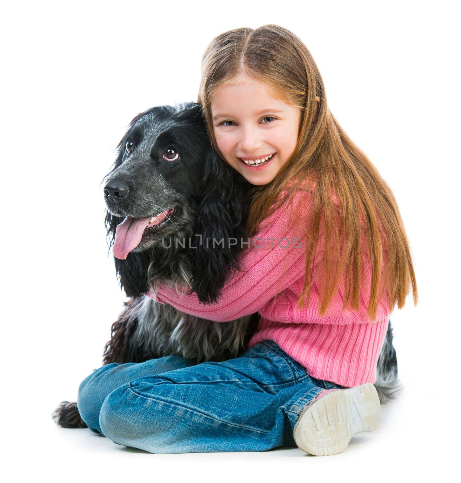 cute llittle with black cocker spaniel on a white background