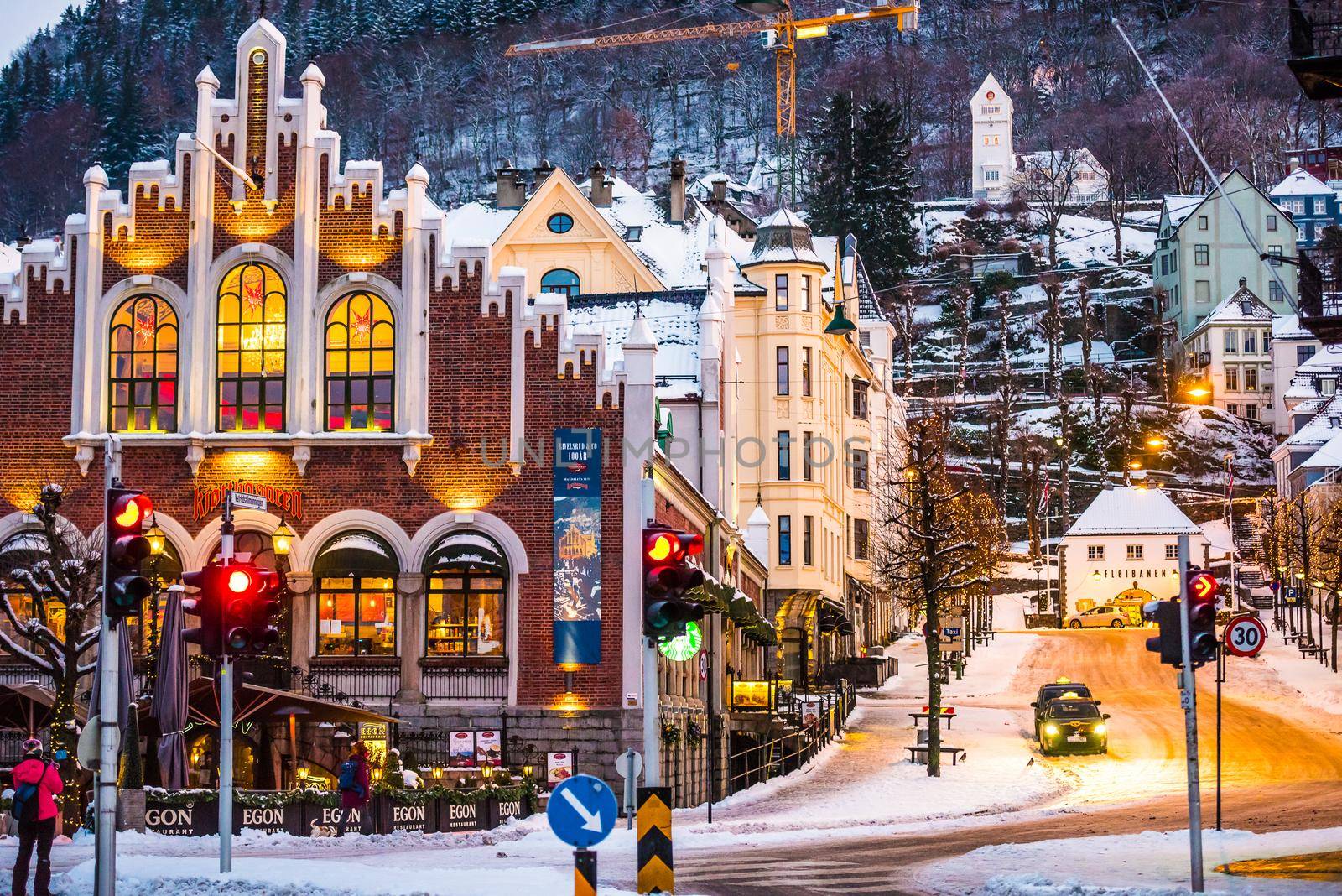 Bergen, Norway - December 27, 2014: evening the streets of Bergen at Christmas, Norway