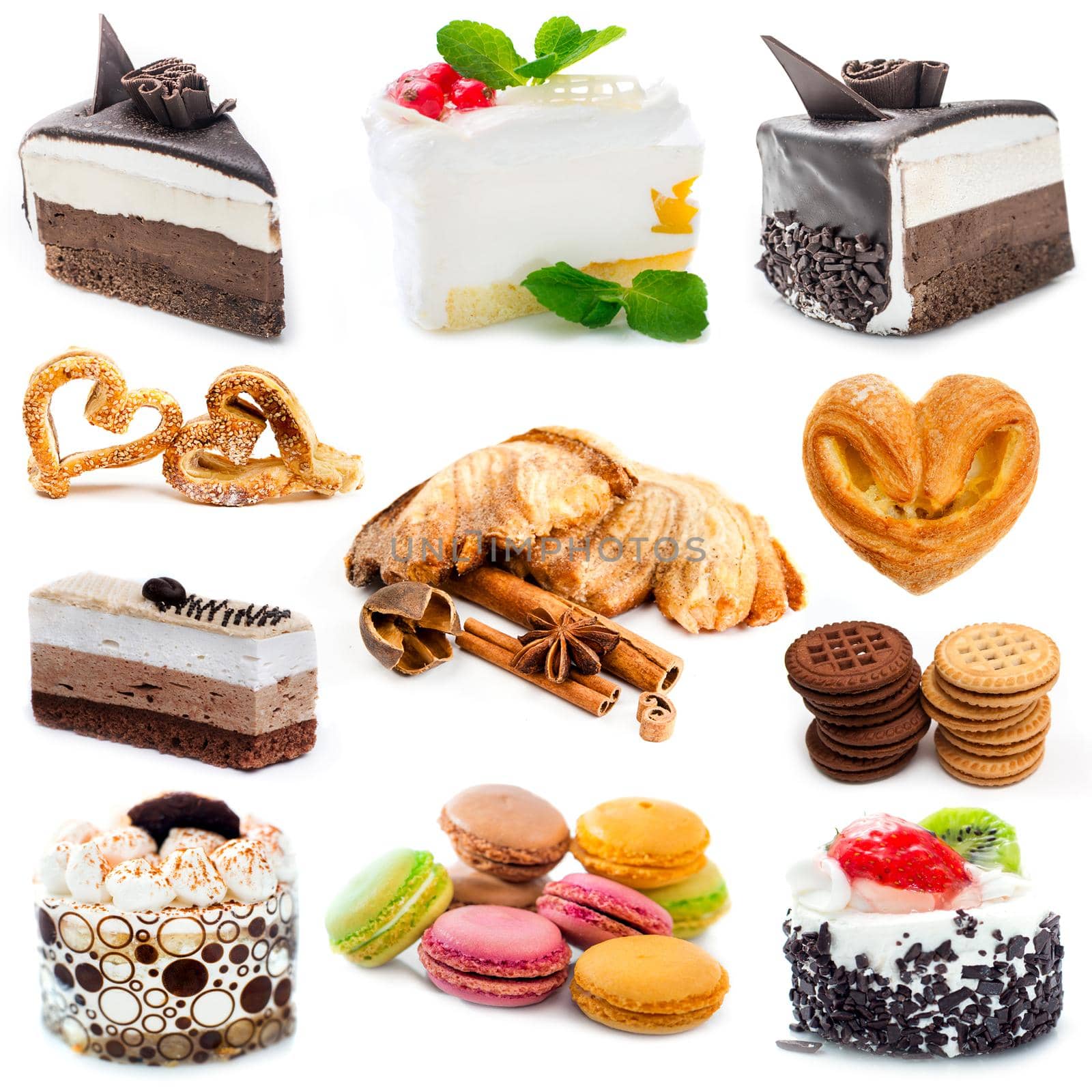 various sweets isolated on a white background