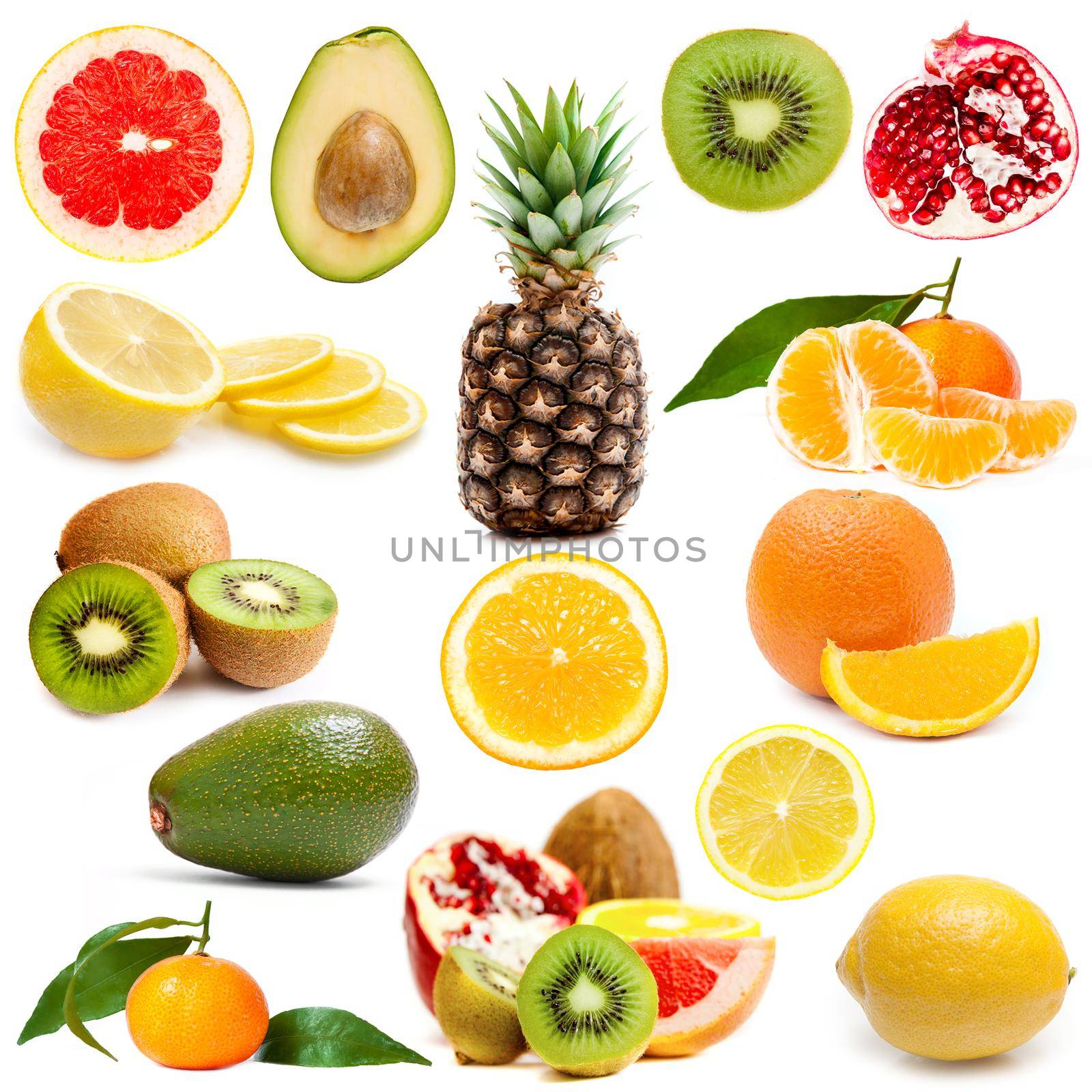different fruits isolated on a white background