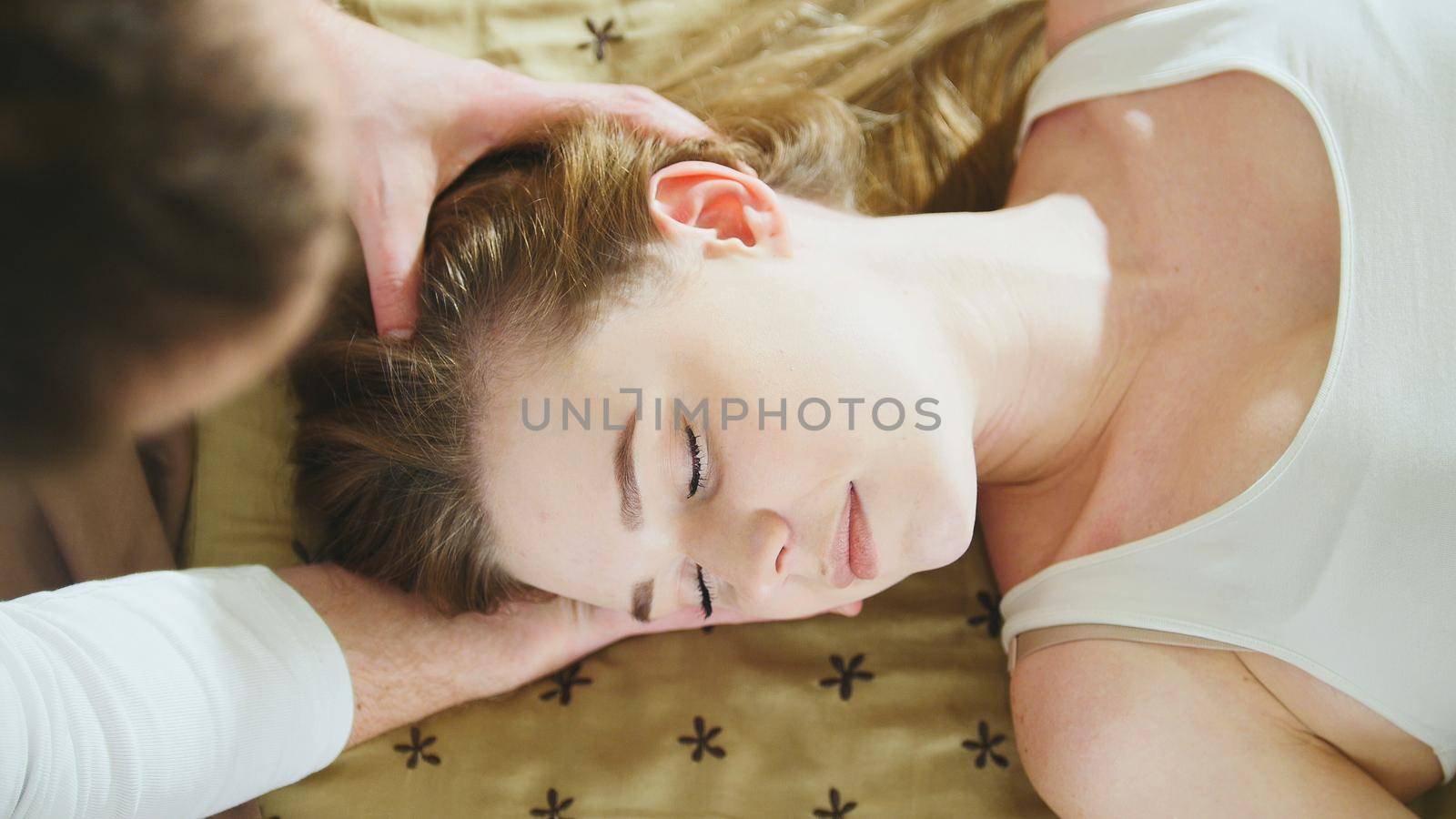 Thai massage session for hear and head for beautiful lady, close up