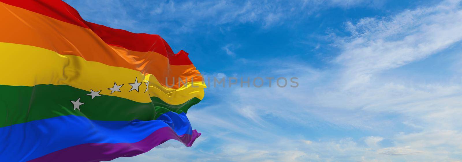 flag of Venezuela, LGBT waving in the wind at cloudy sky. Freedom and love concept. Pride month. activism, community and freedom Concept. Copy space by ErmolenkoMaxim