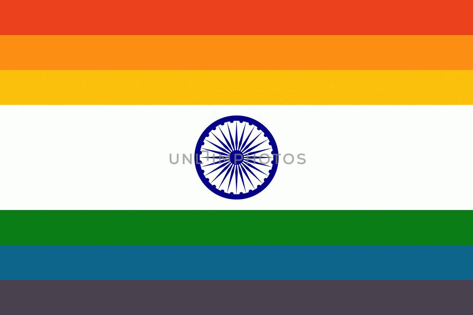 Top view of flag of Pride India, no flagpole. Plane design, layout. Flag background. Freedom and love concept. Pride month, activism, community and freedom