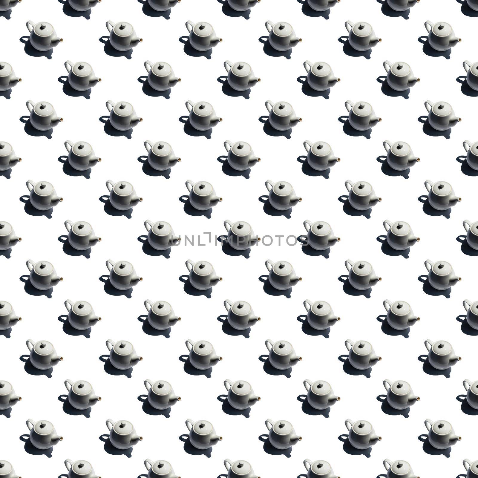 Pattern with many Teapots on white background