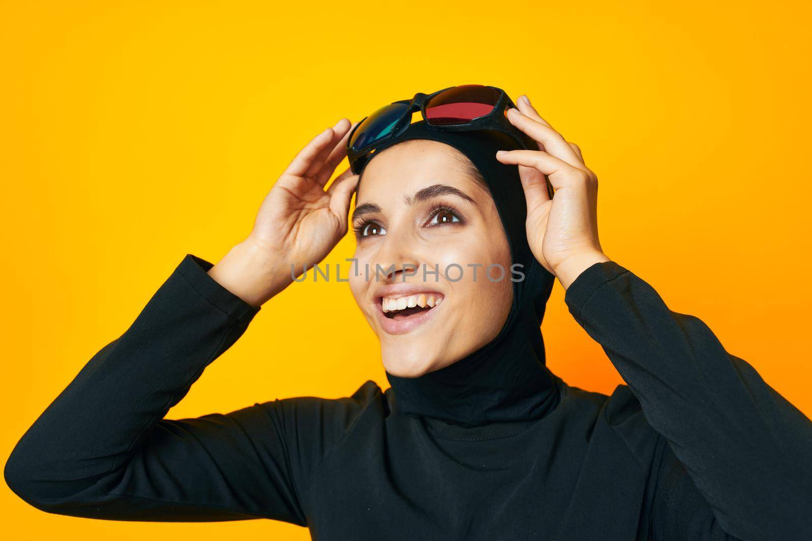 Muslim 3D glasses entertainment emotions yellow background by Vichizh