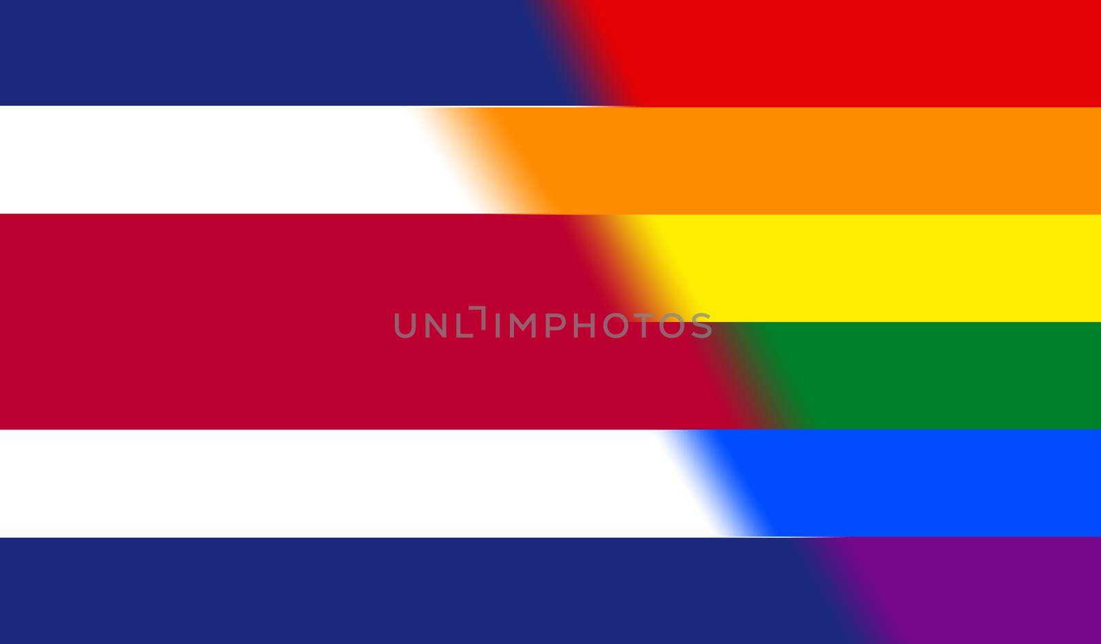 Top view of national lgbt flag of Costa Rica, no flagpole. Plane design, layout, Flag background. Freedom and love concept, Pride month. activism, community and freedom by ErmolenkoMaxim