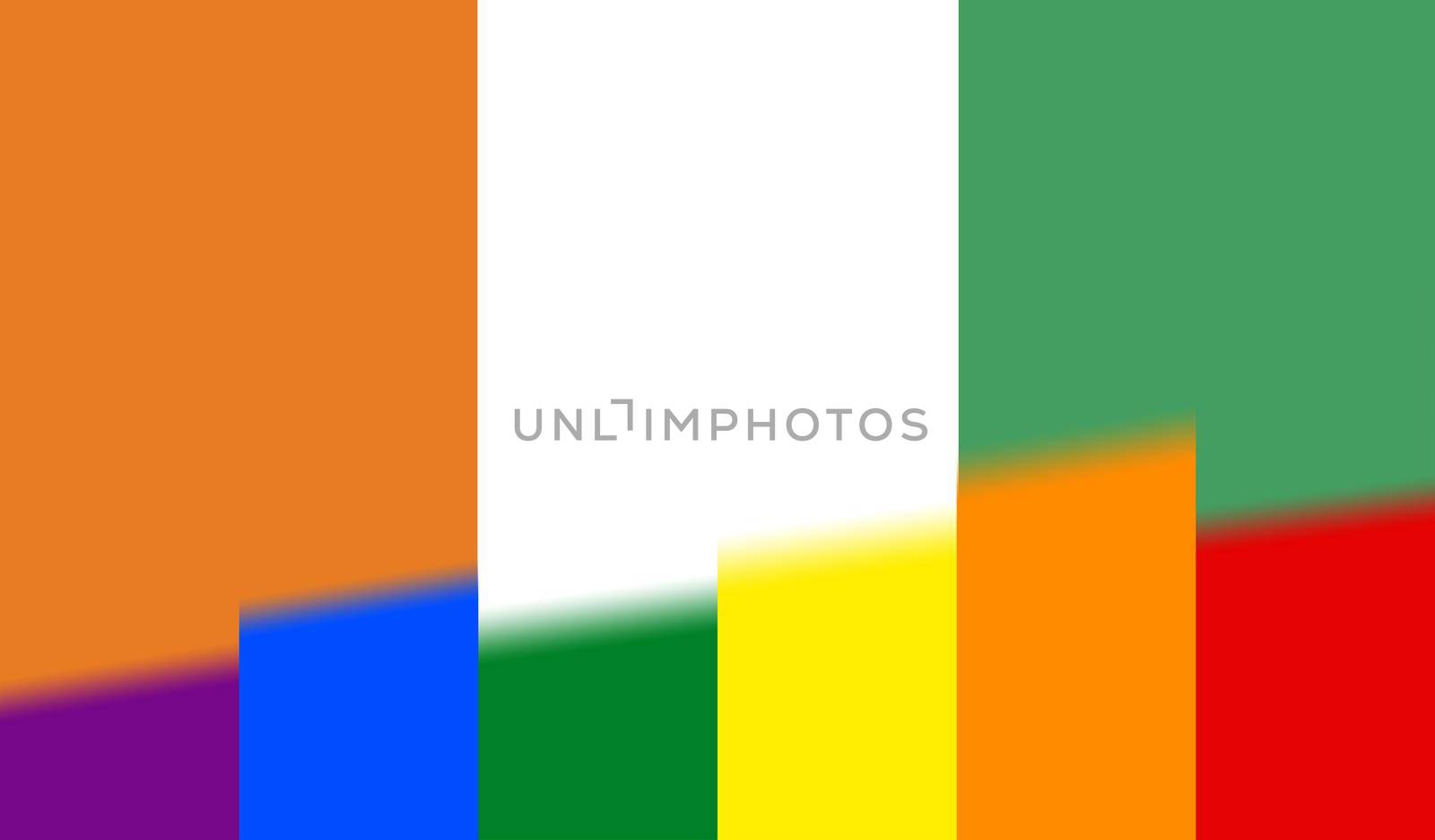 Top view of national lgbt flag of Cote d'lvoire, no flagpole. Plane design, layout. Flag background. Freedom and love concept, Pride month. activism, community and freedom
