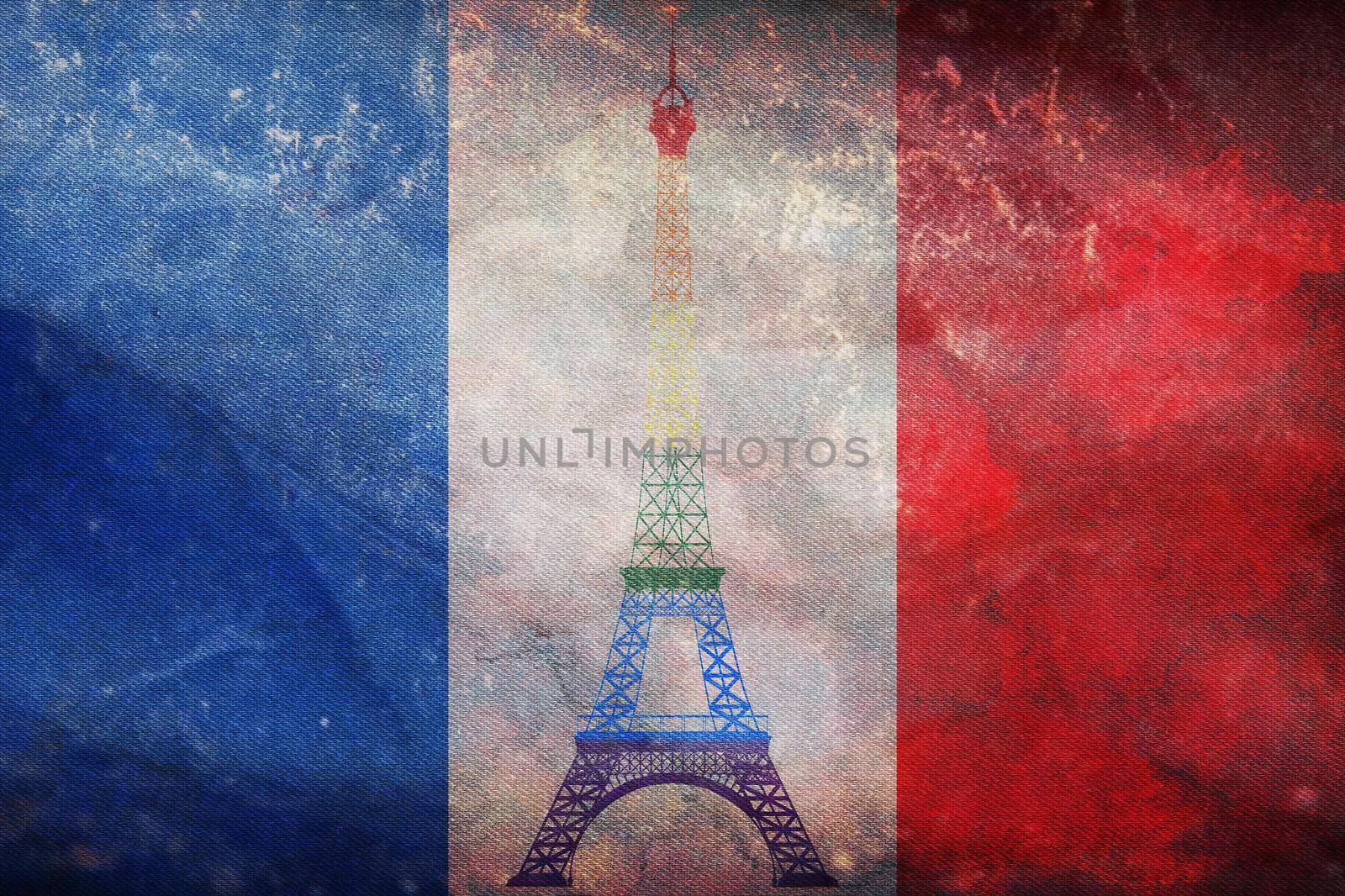 Top view of retro flag of France, Gay with grunge texture, no flagpole. Plane design, layout. Flag background. Freedom and love concept. Pride month. activism, community and freedom by ErmolenkoMaxim