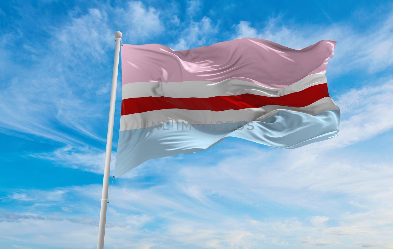 flag of Hijra waving in the wind at cloudy sky. Freedom and love concept. Pride month. activism, community and freedom Concept. Copy space. 3d illustration