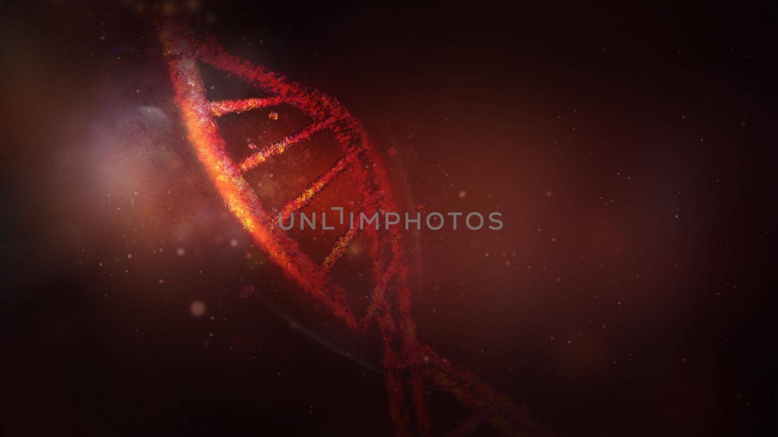 Damaged DNA strand in virtual space, 3D render. by ConceptCafe