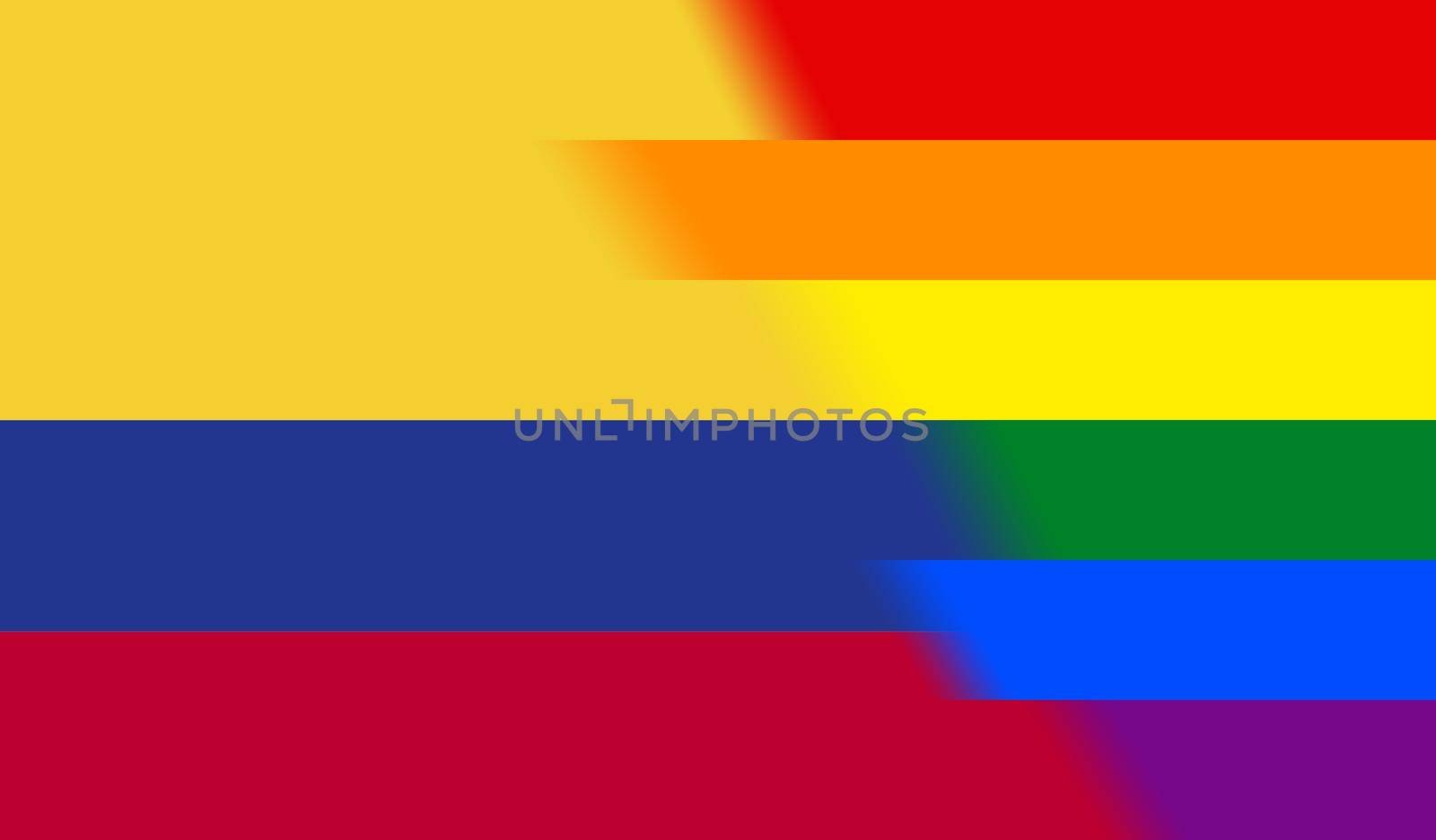 Top view of national lgbt flag of Colombia, no flagpole. Plane design, layout. Flag background. Freedom and love concept, Pride month. activism, community and freedom