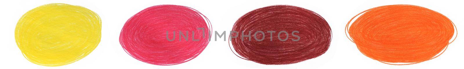 Set of Abstract Stain Drawn by Colored Pencil Isolated on White Background. by Rina_Dozornaya
