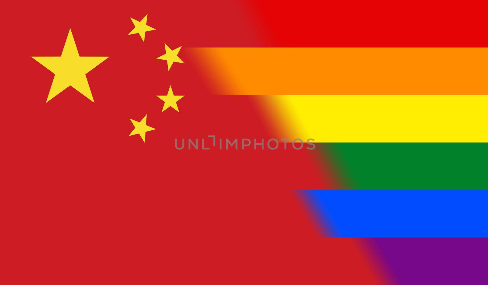 Top view of national lgbt flag of China, no flagpole. Plane design, layout. Flag background. Freedom and love concept, Pride month. activism, community and freedom