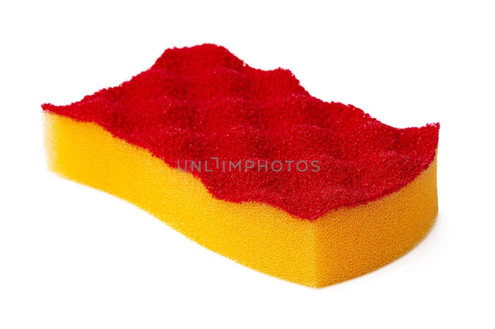 Sponge for dish cleaning isolated on white background, close up