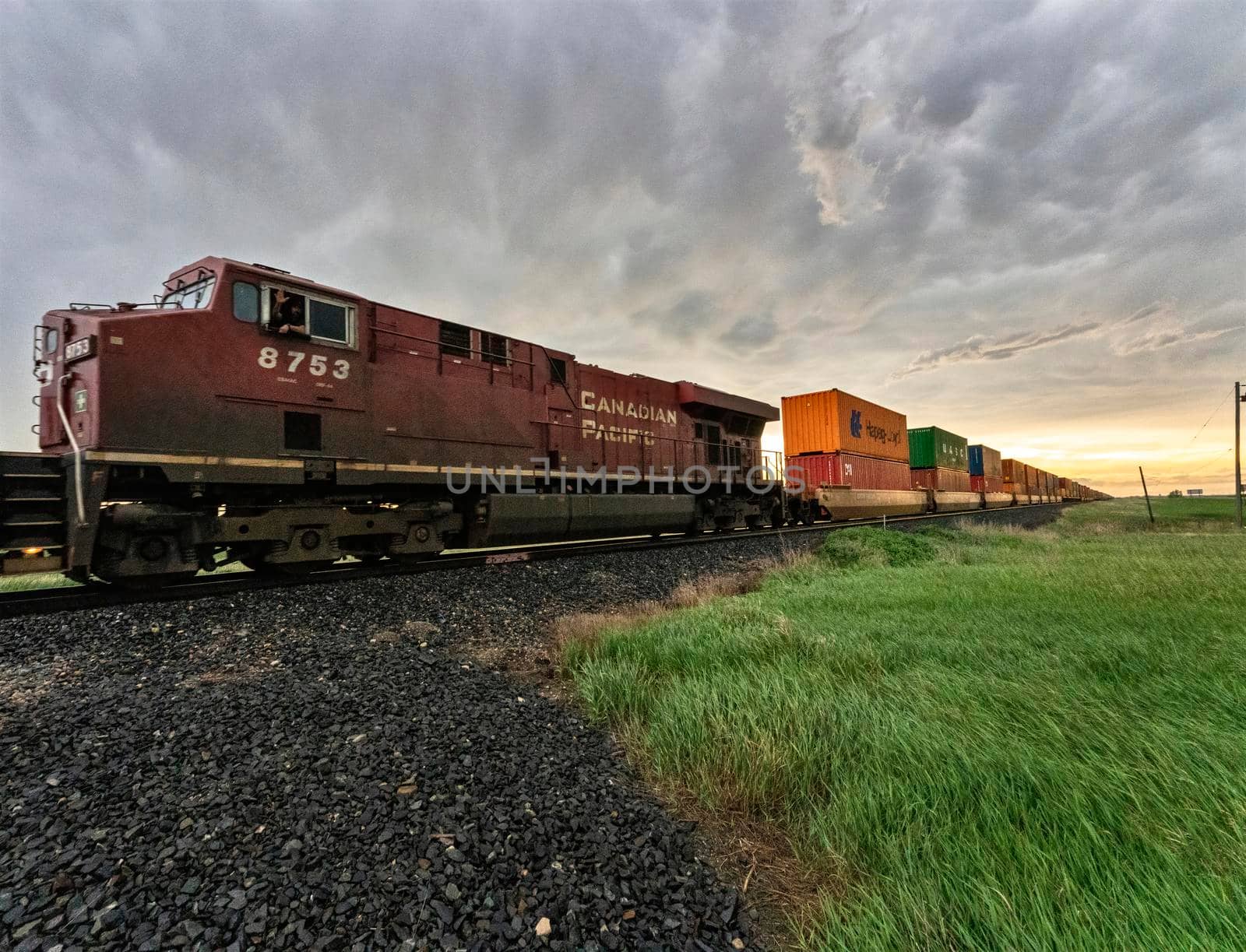 Prairie Storm Clouds in Saskatchewan Train Foreground
