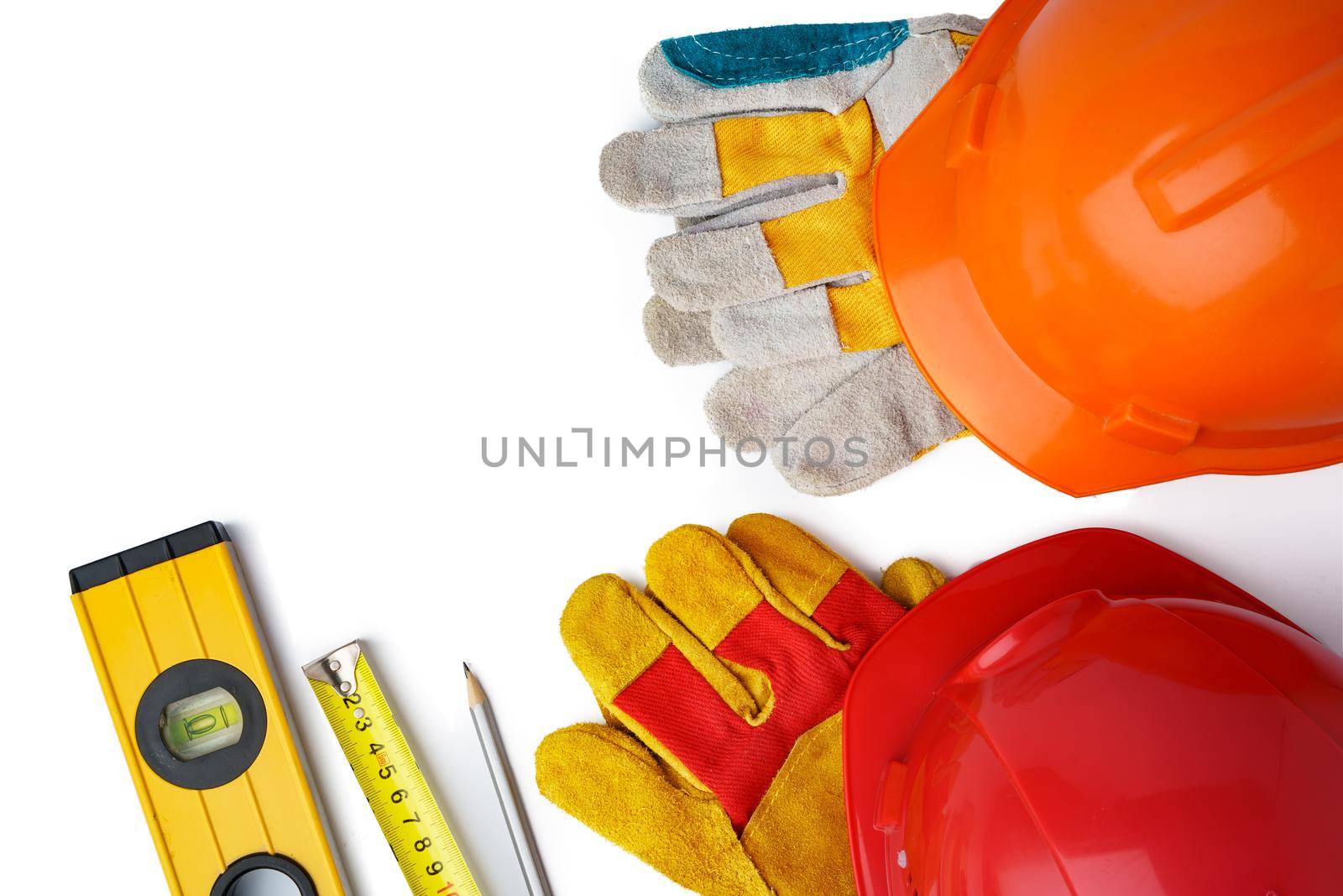 Engineer work tools isolated on white background, close up