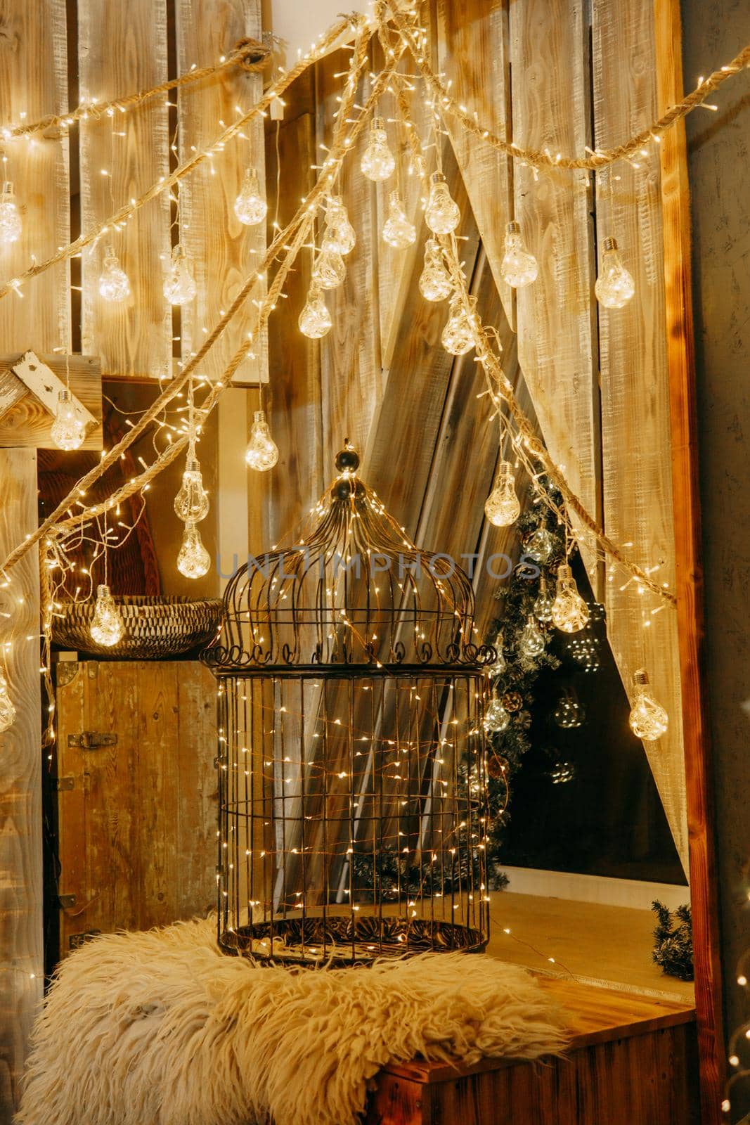 Luminous garland in the Christmas interior