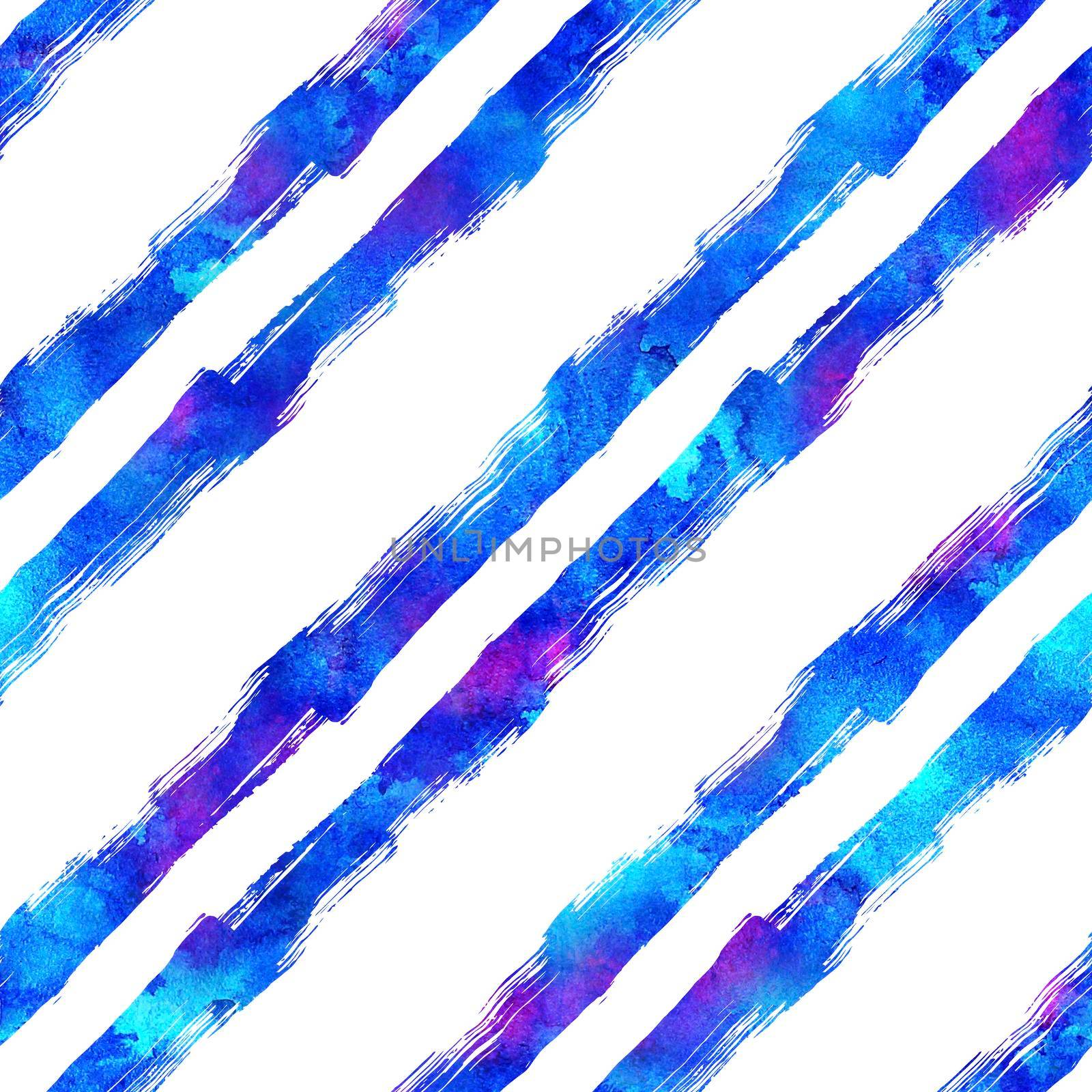 Watercolor Brush Stripes Seamless Pattern Hand Painted Grange Geometric Design in Blue Color. Modern Strokes Grung Collage Background by DesignAB