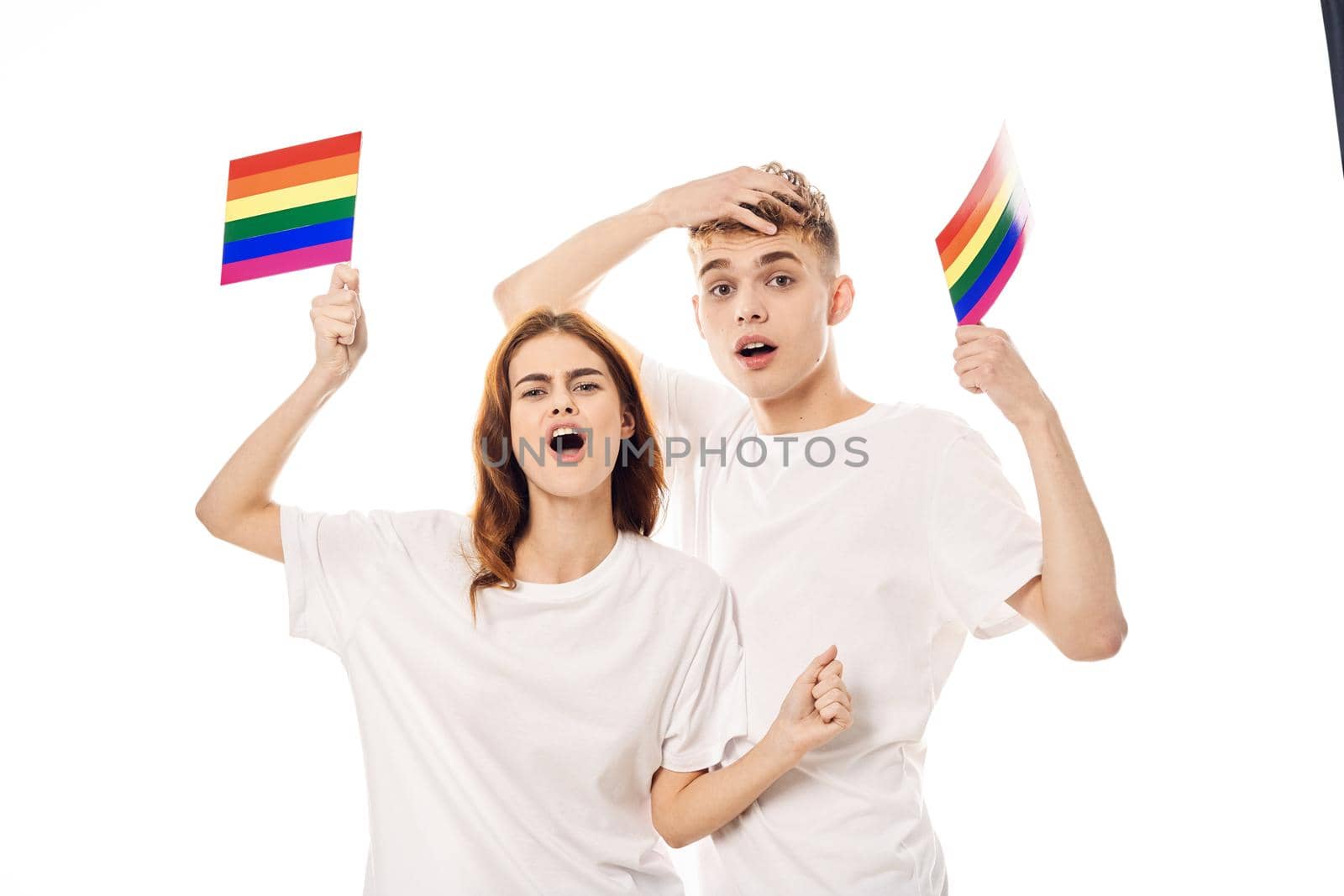 couple Flag lgbt transgender sexual minorities light background. High quality photo