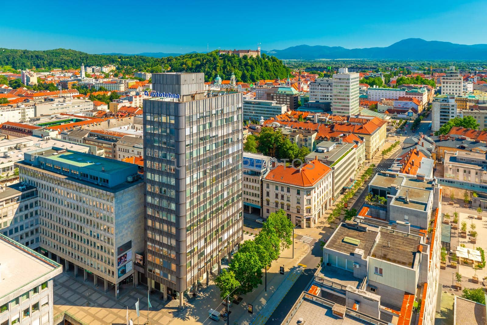 Ljubljana - June 2020, Slovenia: Aerial panorama of the central part of Ljubljana
