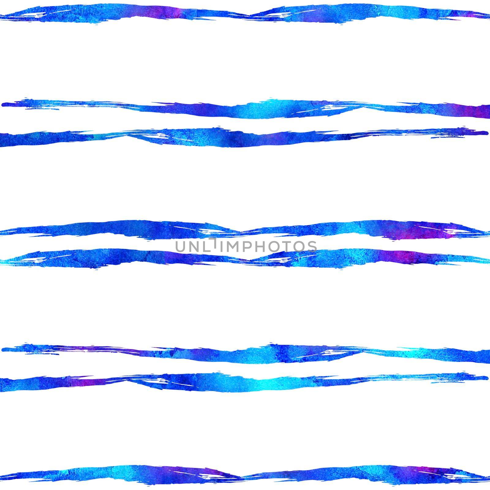 Watercolor Brush Stripes Seamless Pattern Hand Painted Grange Geometric Design in Blue Color. Modern Strokes Grung Collage Background.