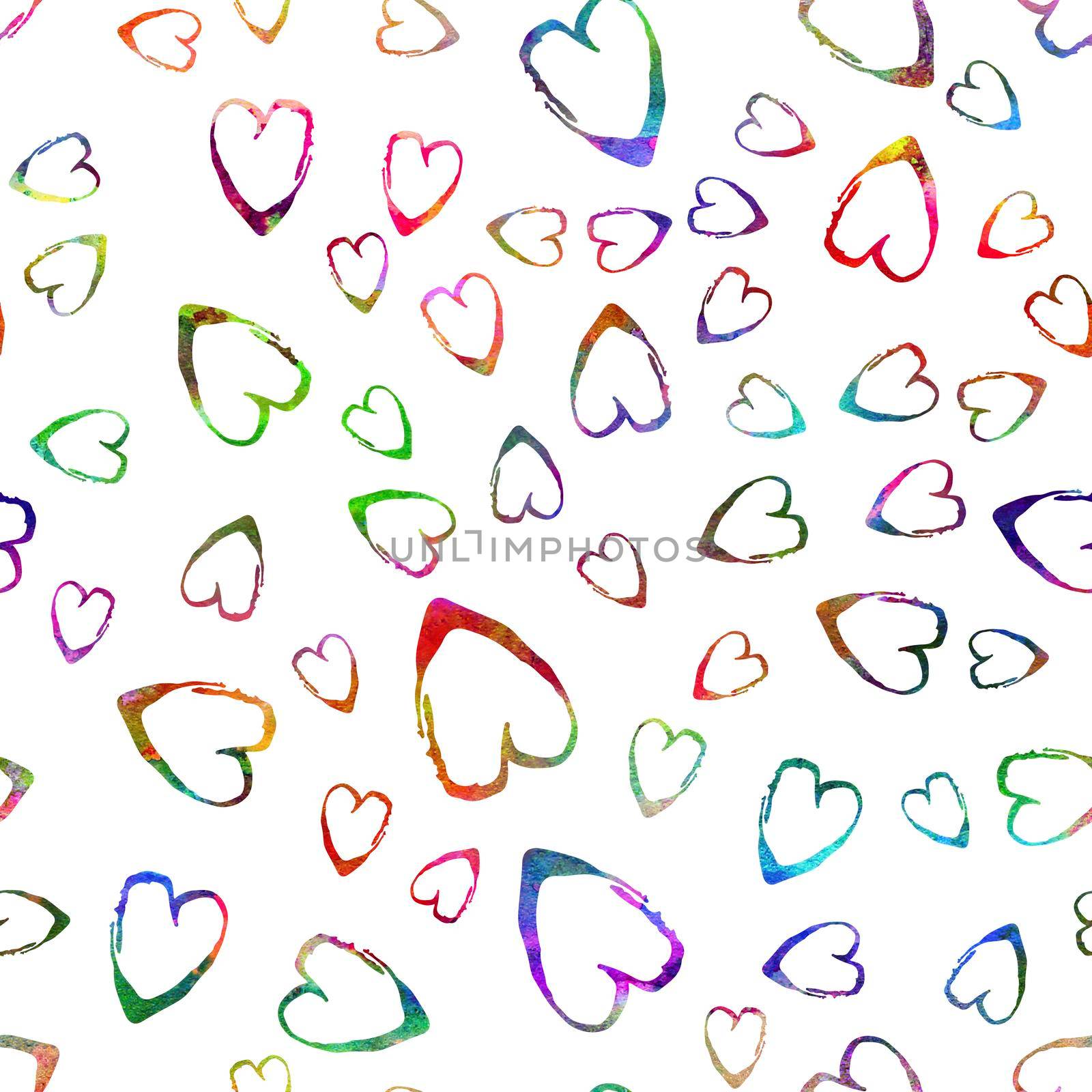 Watercolor Brush Heart Seamless Pattern Love Grange Hand Painted Design in Rainbow Color. Modern Grung Collage Background for kids fabric and textile by DesignAB