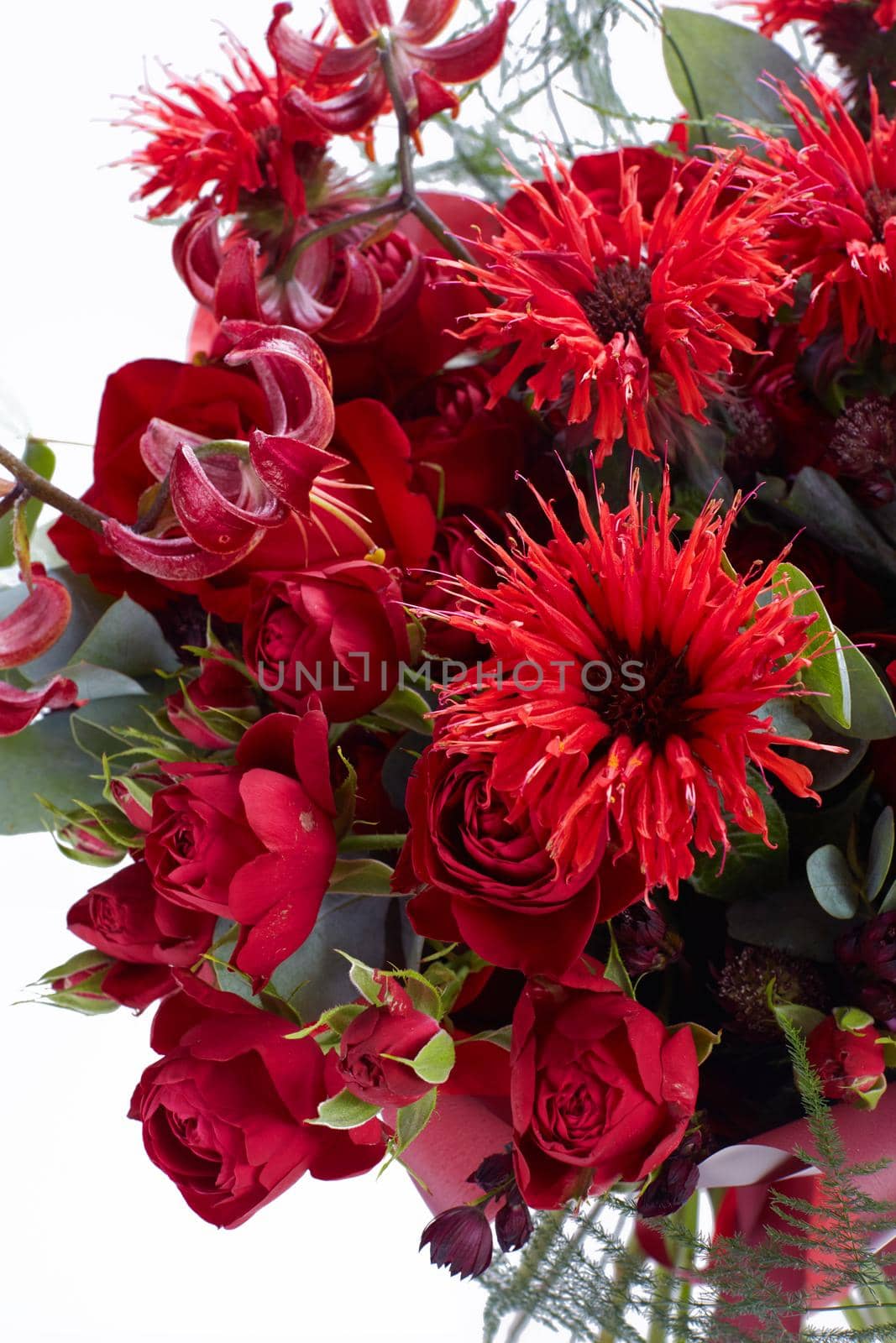 wedding bouquet  isolated on white. Fresh, lush bouquet of colorful flowers. Close up