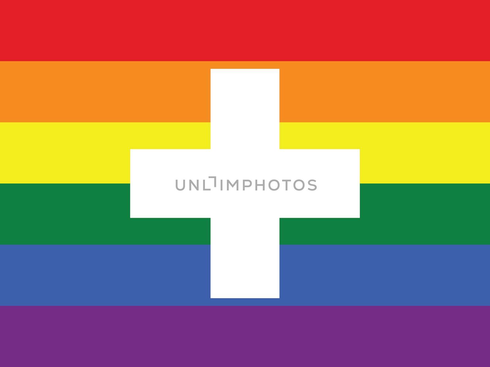 Top view of flag of lgbt, Switzerland, no flagpole. Plane design, layout. Flag background, Freedom and love concept. Pride month. activism, community and freedom