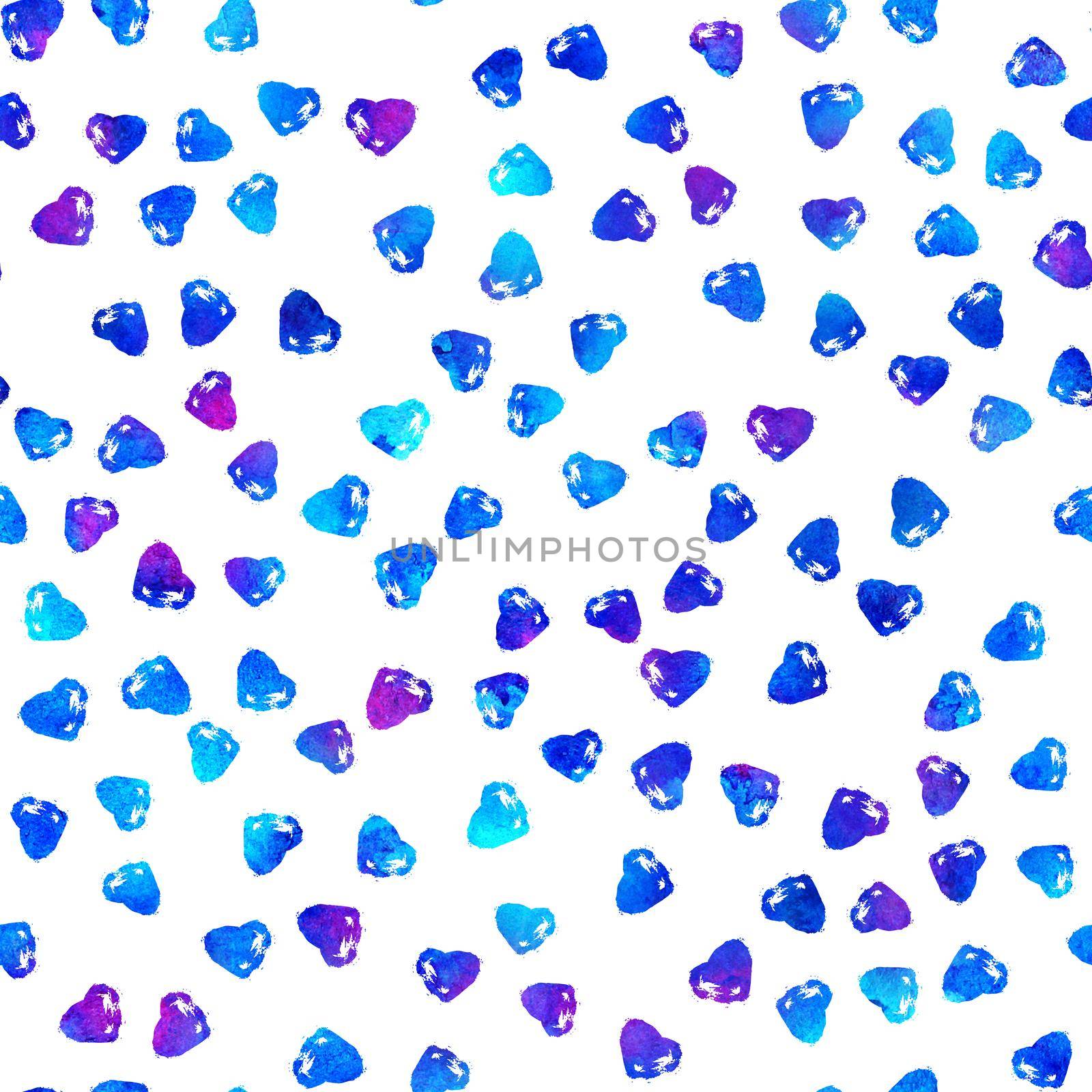 Brush Stroke Heart Love Geometric Grung Pattern Seamless in Blue Color Background. Gunge Collage Watercolor Texture for Teen and School Kids Fabric Prints Grange Design by DesignAB