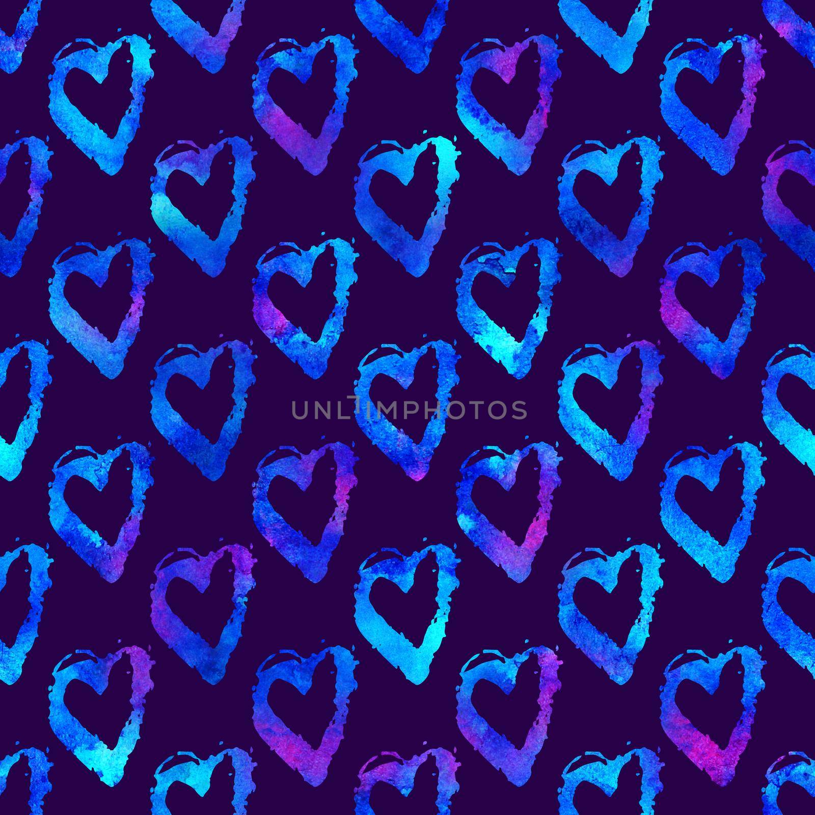 Brush Stroke Heart Love Geometric Grung Pattern Seamless in Blue Color Background. Gunge Collage Watercolor Texture for Teen and School Kids Fabric Prints Grange Design.