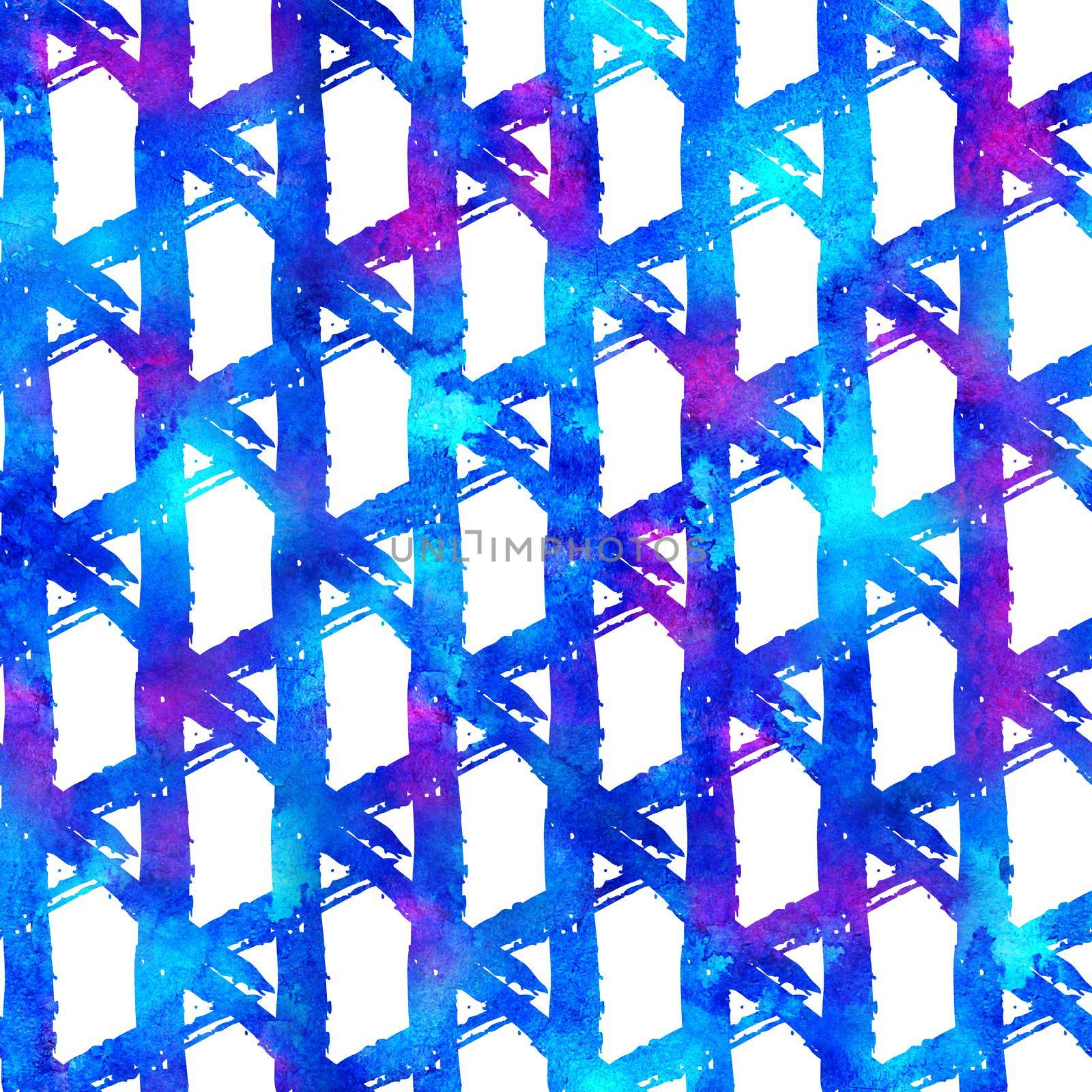 seamless pattern brush triangles . Blue color on white background. Hand painted grange texture. Ink geometric elements. Surface kid style. Repeat fantasy plaid fabric print. Watercolor by DesignAB