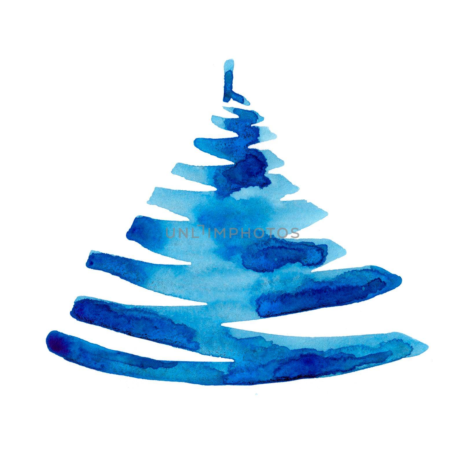 Watercolor winter christmas tree isolated on white background. Hand painting Illustration spruce for print, texture, wallpaper or greeting card. Blue color. Beautiful watercolour art. Pine tree by DesignAB