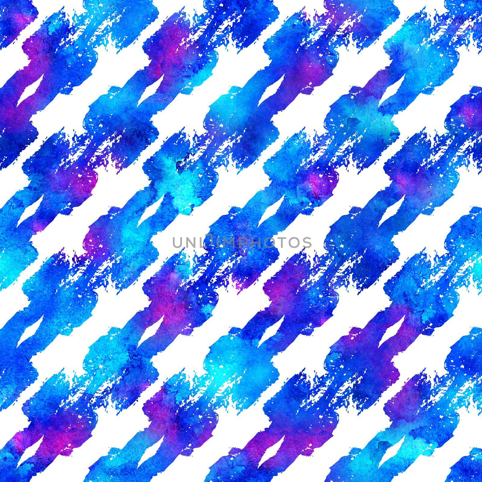 colorful seamless pattern with brush strokes and dots. bluewatercolor color on white background. Hand painted grange texture. Ink diagonal elements. Fashion modern style. Unusual.