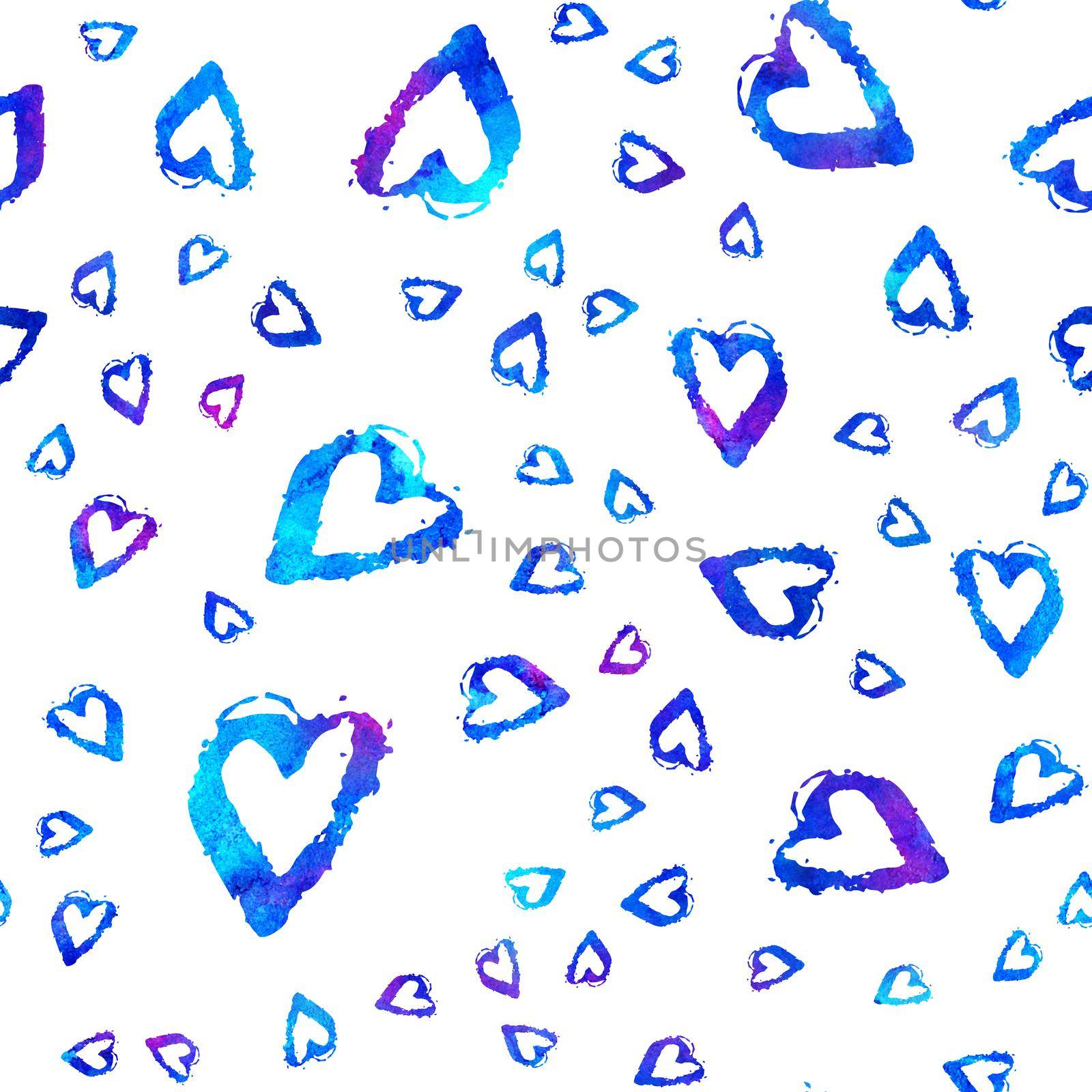 Brush Stroke Heart Love Geometric Grung Pattern Seamless in Blue Color Background. Gunge Collage Watercolor Texture for Teen and School Kids Fabric Prints Grange Design.