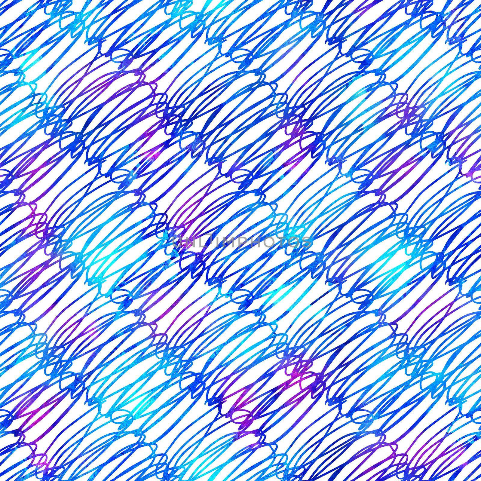 seamless pattern brush stripes plaid. Blue color on white background. Hand painted grange texture. Ink geometric elements. Fashion modern style. Endless fantasy plaid fabric print. Watercolor by DesignAB