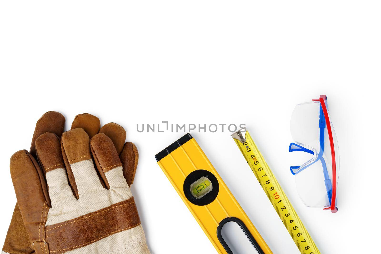 Engineer work tools isolated on white background, close up