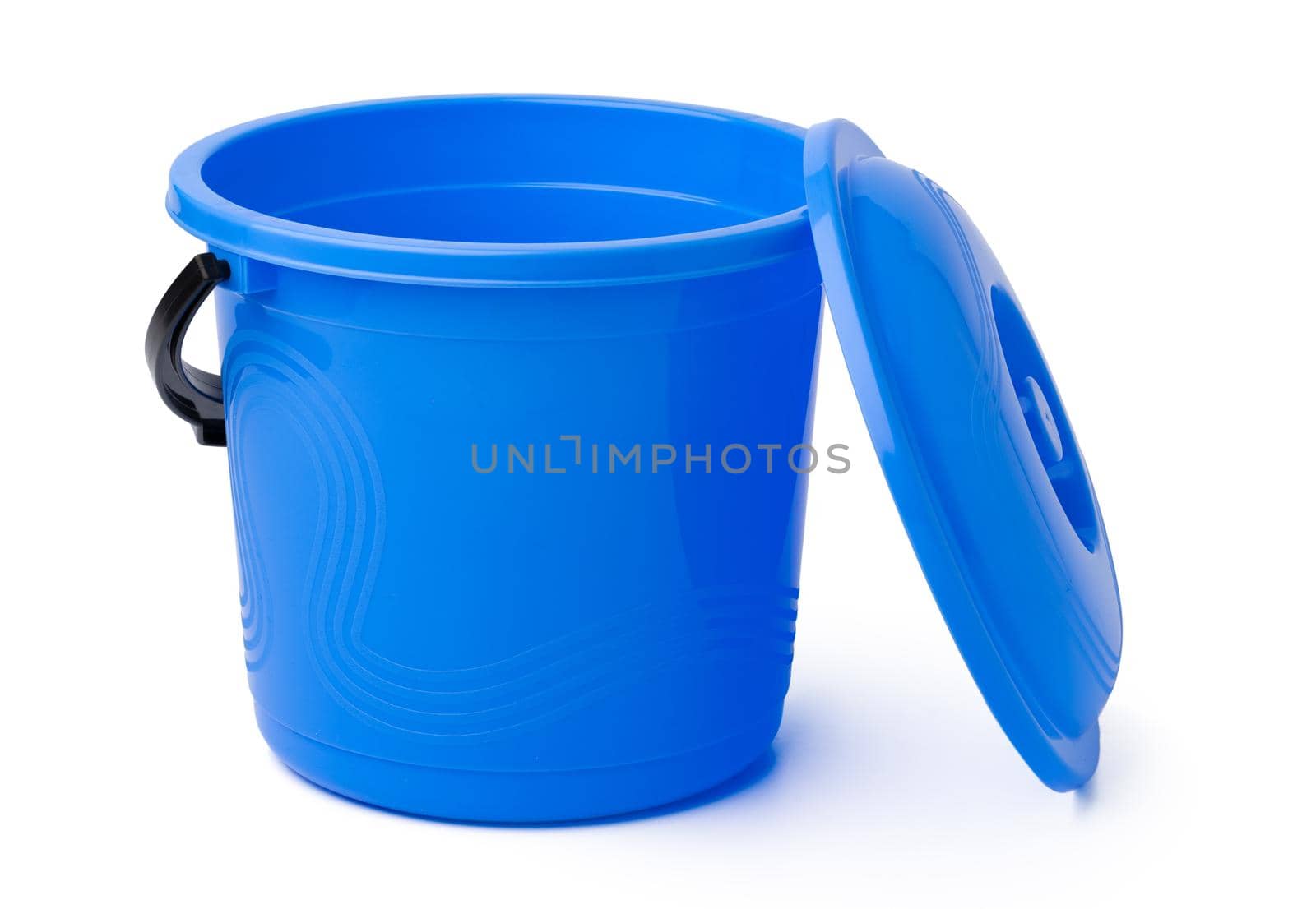 Single plastic bucket isolated on a white background, close up