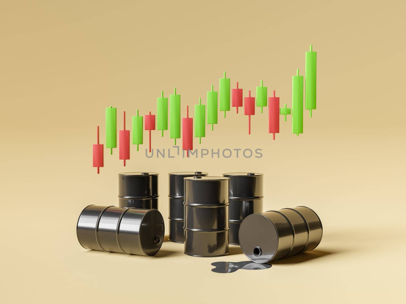 oil barrels with rising chart by asolano