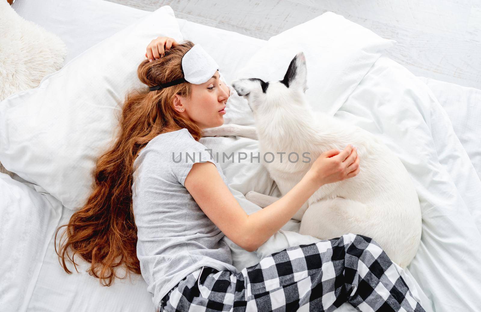 Girl with dog in the bed by tan4ikk1